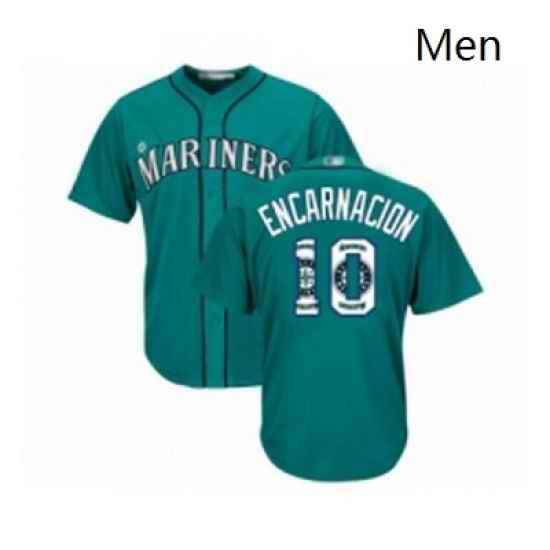 Mens Seattle Mariners 10 Edwin Encarnacion Authentic Teal Green Team Logo Fashion Cool Base Baseball Jersey